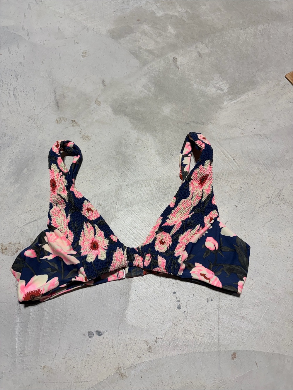Tori praver swimwear seafoam Floral Navy & Pink Smocked Bikini Top large